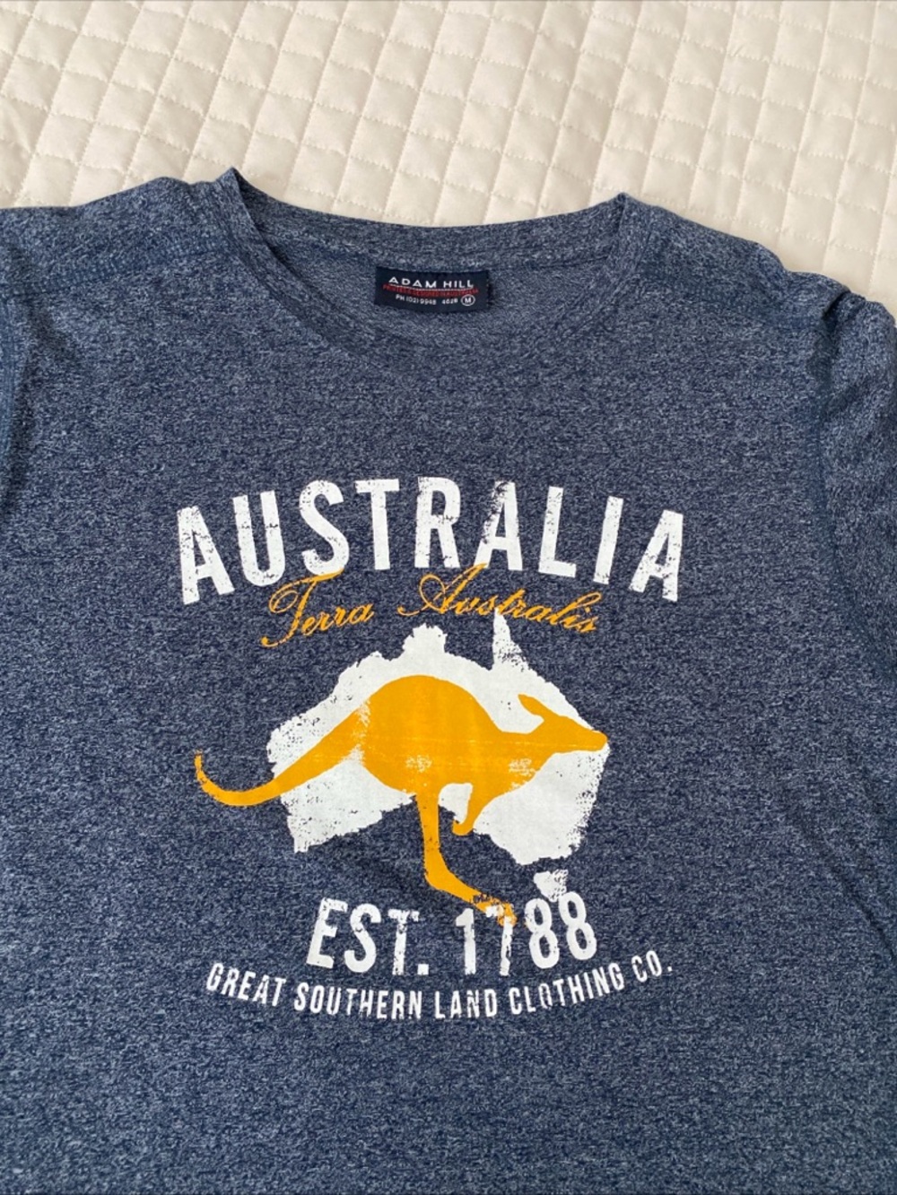 Adams Navy Blue Tee with Yellow Kangaroo Graphic